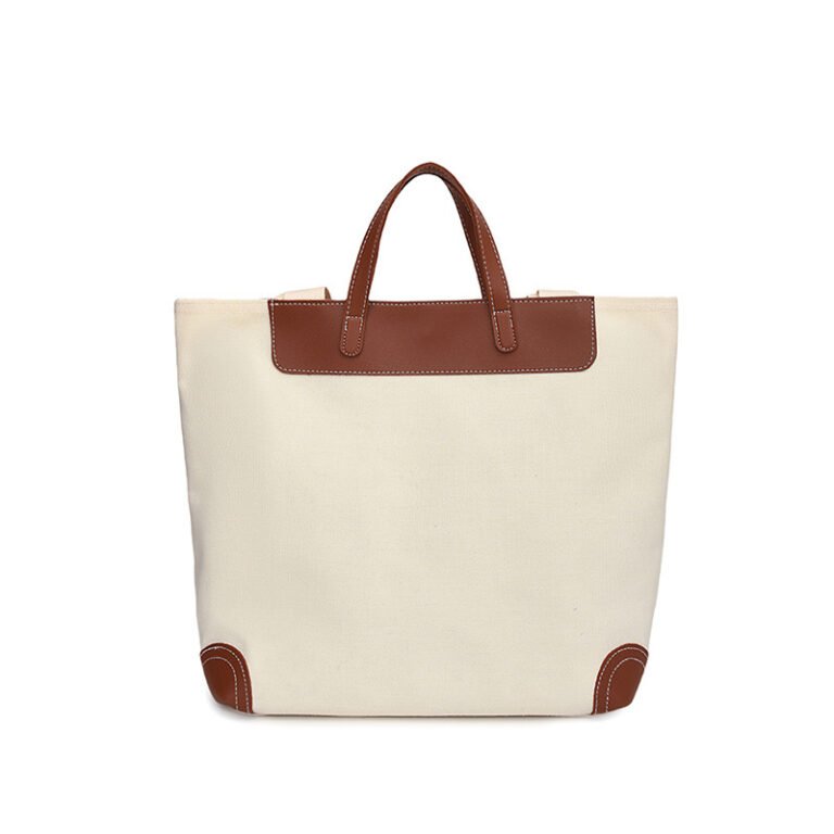 Custom Cotton Canvas Shopping Tote Bag with Leather Trim