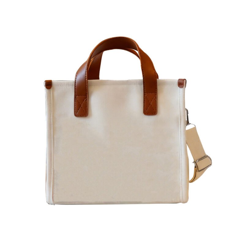Custom Canvas Tote Bag with Leather Handles and Strap
